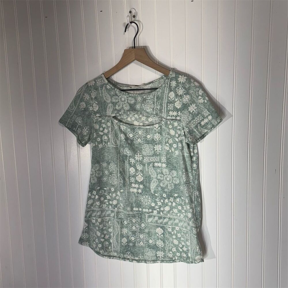 FSL+Apparel Green Bandana Print Cutout Top Women’s Small USA Made boho cottage‎
